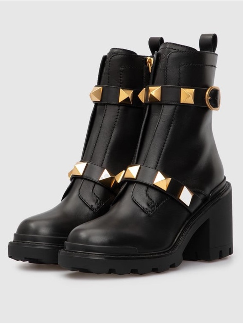 Valentino Garavani Calfskin Roman Stud 20/85mm Combat Boots 38 Black